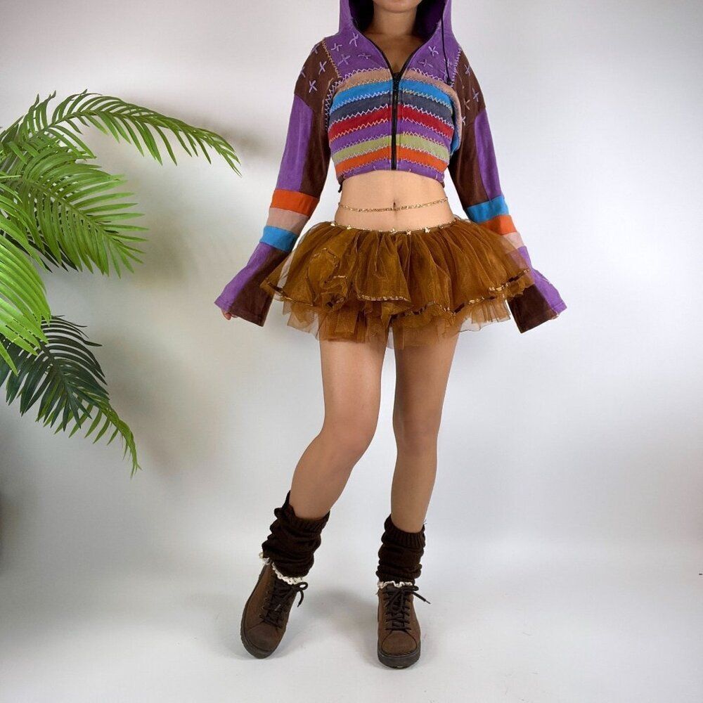 Vintage Y2K Brown Fairy Grunge Tulle Balletcore Tutu Mini Skirt / Size: One